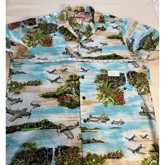 Vintage RJC War Planes Water Button Front Hawaiian Shirt Adult XL Hawaii Made - Picture 7 of 9